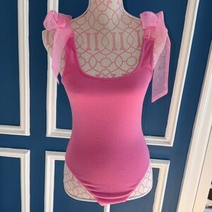 Day + Moon Pink Bow Shoulder Tie Sleeveless Bodysuit - Size S